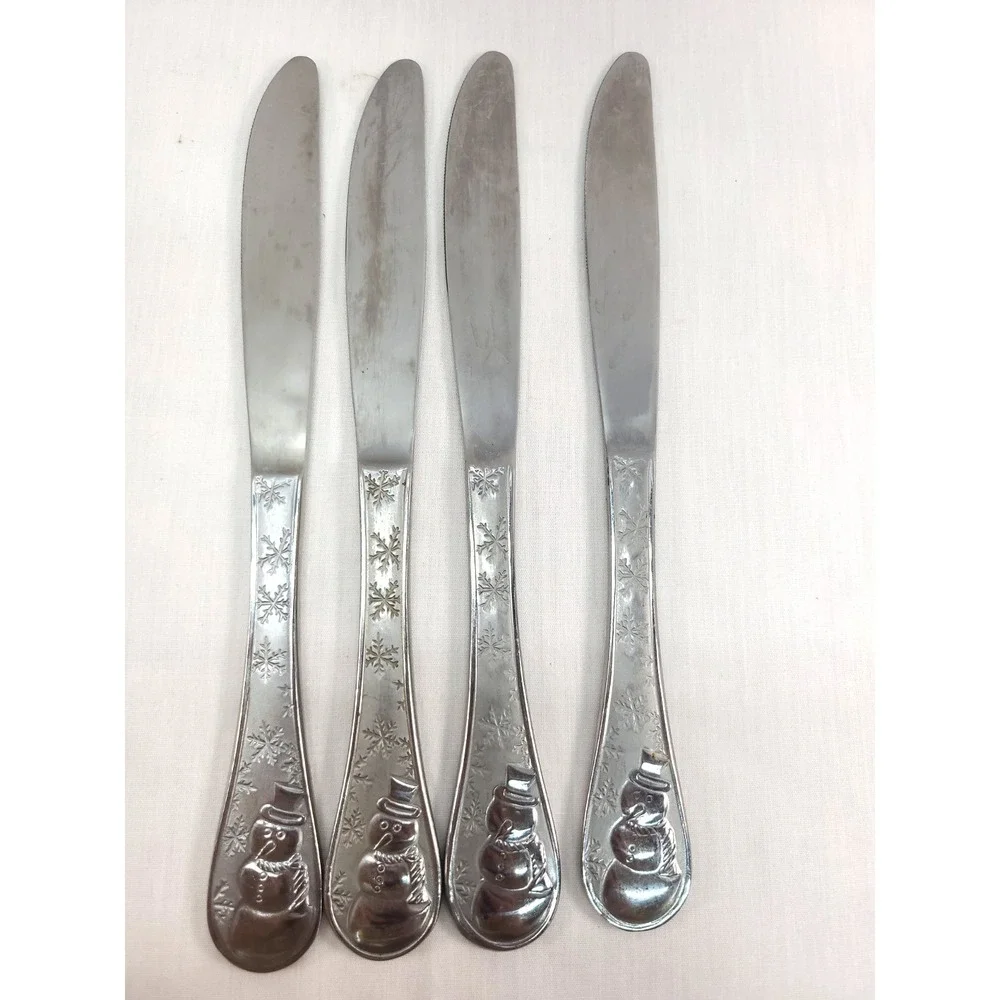 4 Cambridge Stainless Flatware Silverware  SNOWMAN FROST Dinner Knives